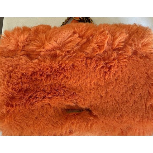 New $225 KURT GEIGER Medium Kensington Faux Fur Crossbody Bag In Orange - Picture 7 of 7